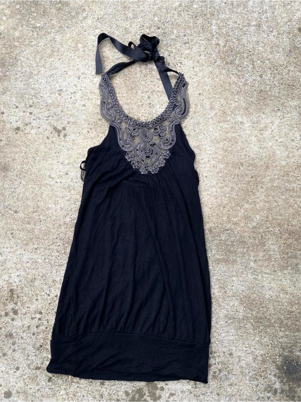 Body Central Black Halter Camisole with Gray Embroidered Neckline